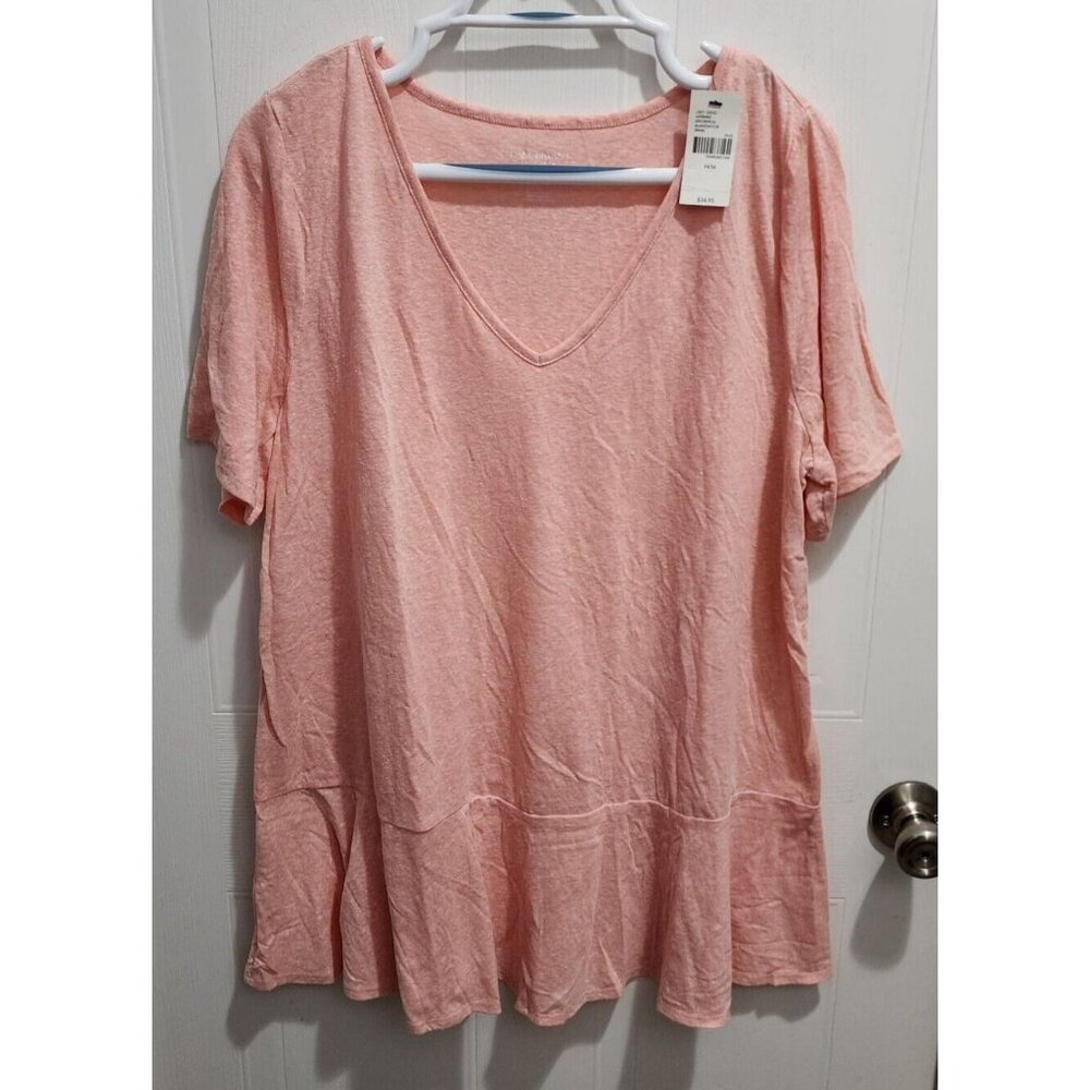 NEW Lane Bryant Women's Short Sleeve V Neck Peplum Hem T Shirt Top Pink Sz 14/16